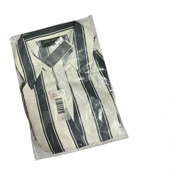 Lane Bryant White And Navy Striped Button Down Shirt Size 14 No Peek Collection - Picture 4 of 5